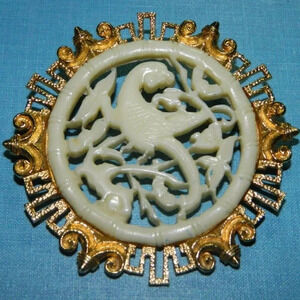 VENDOME Pin Asian Motif Carved Bird Brooch
